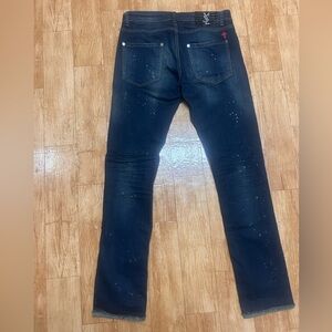 YSL Saint Laurent Jeans Mens Size 34 Button Fly Slim Blue Denim Paint Splatter